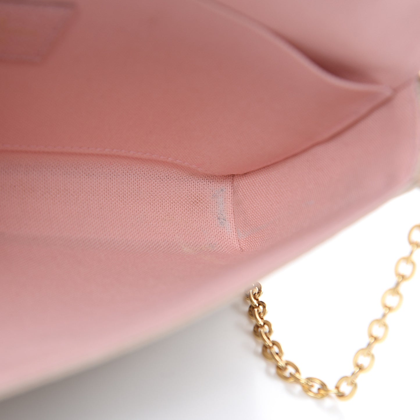 Damier Azur Pochette Felicie Chain Wallet Rose Ballerine
