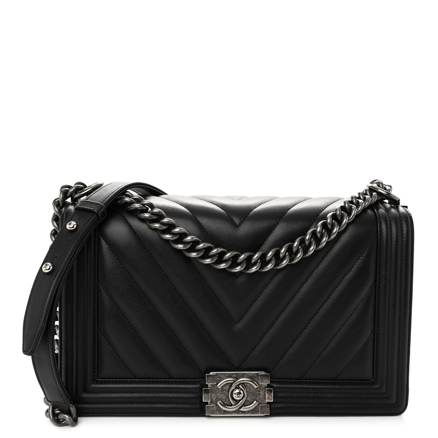 Calfskin Chevron Quilted New Medium Boy Flap Black