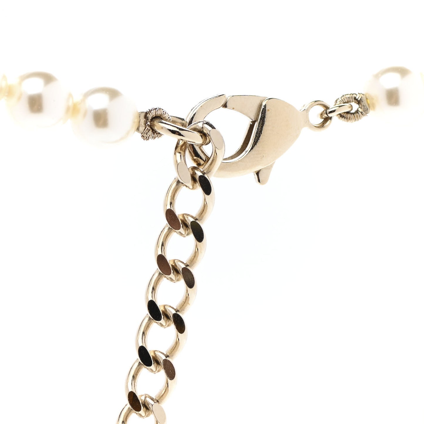 Lambskin Crystal Pearl CC Short Pendant Necklace Gold Pearly White Black Multicolor