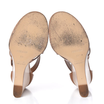 Hermes Calfskin Merryl Wedge Sandals 37 Naturel 7 of 15