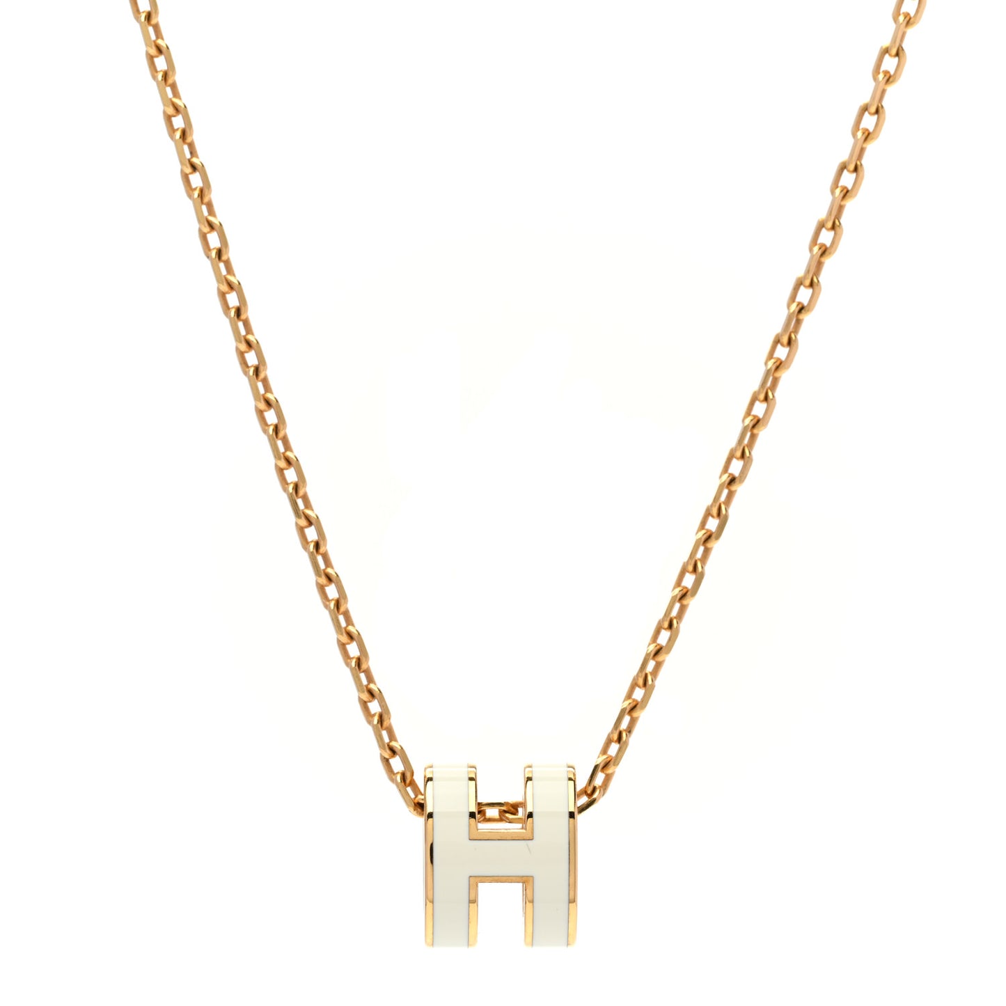 Lacquered Gold Mini Pop H Pendant Necklace White