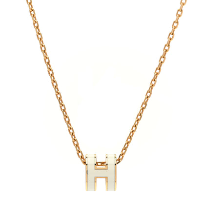 Hermes Lacquered Gold Mini Pop H Pendant Necklace White 1 of 7