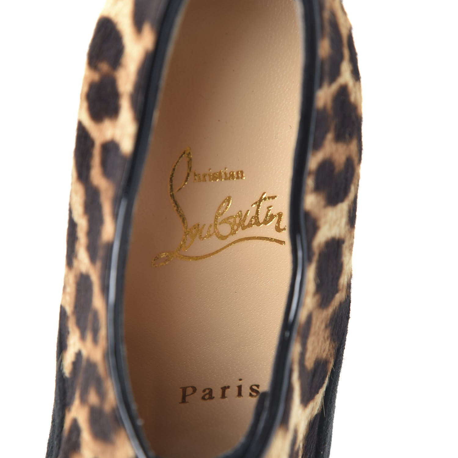 Christian Louboutin Pony Hair Suede Miss Poppins 140 Peep Toe Platform Booties 36 Version Leopard 7 of 8