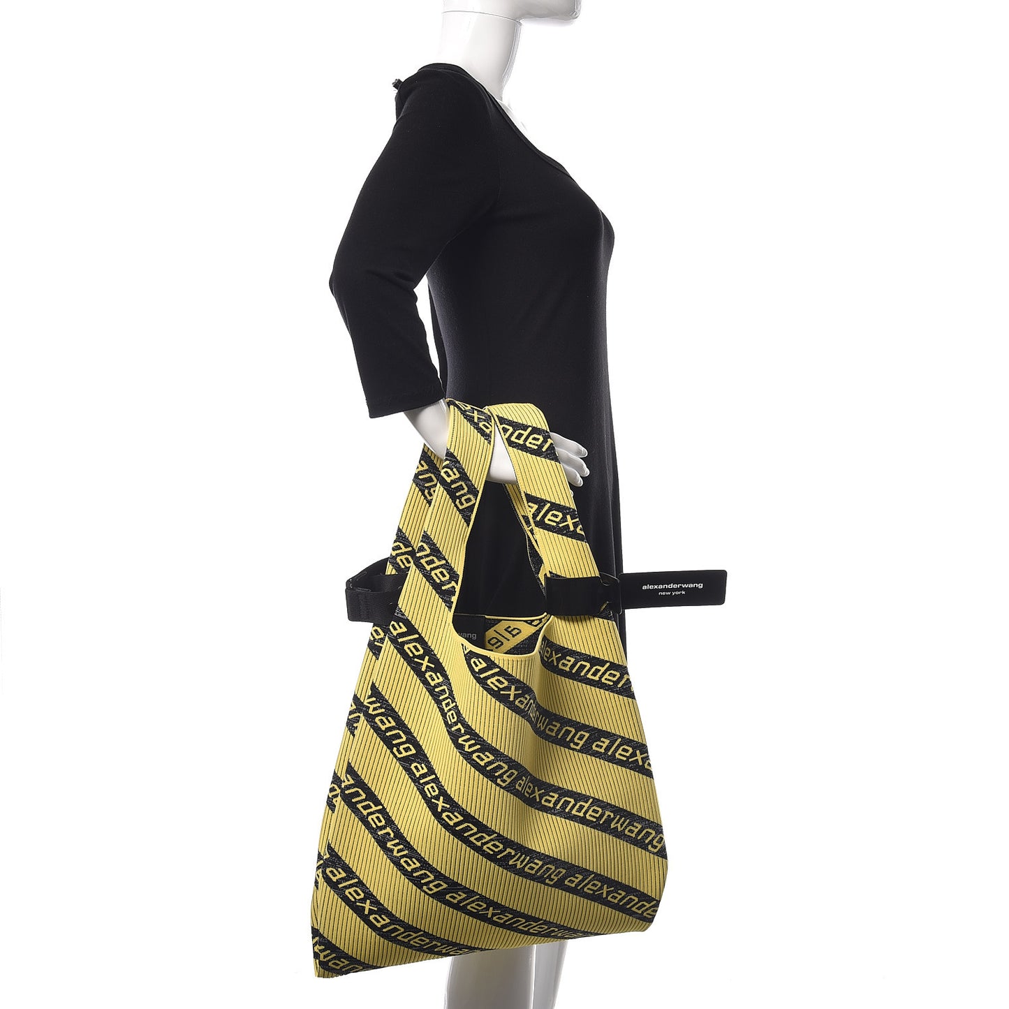 Knit Jacquard Diagonal Logo Shopper Tote Yellow