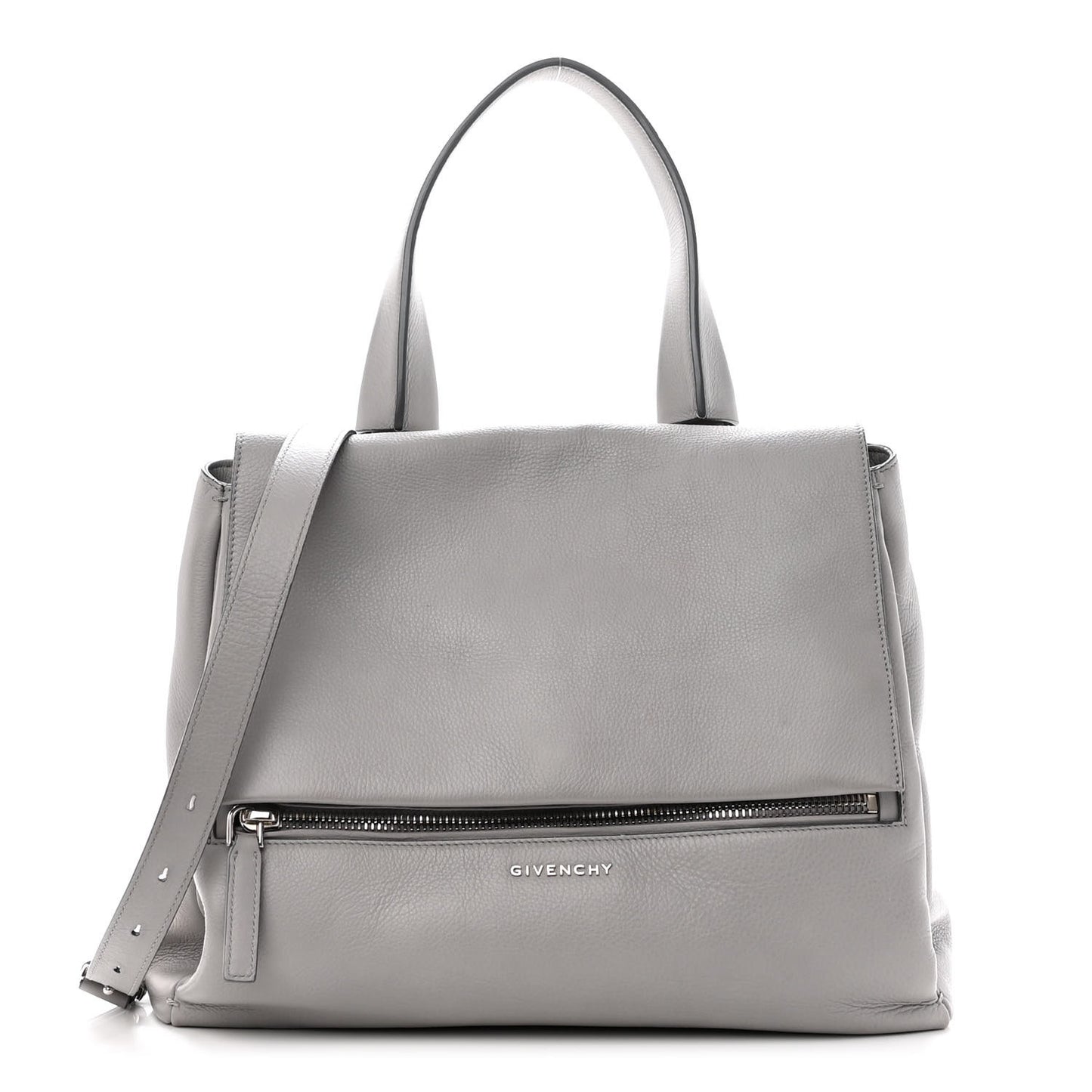 Grained Calfskin Medium Pandora Pure Flap Bag Pearl Grey