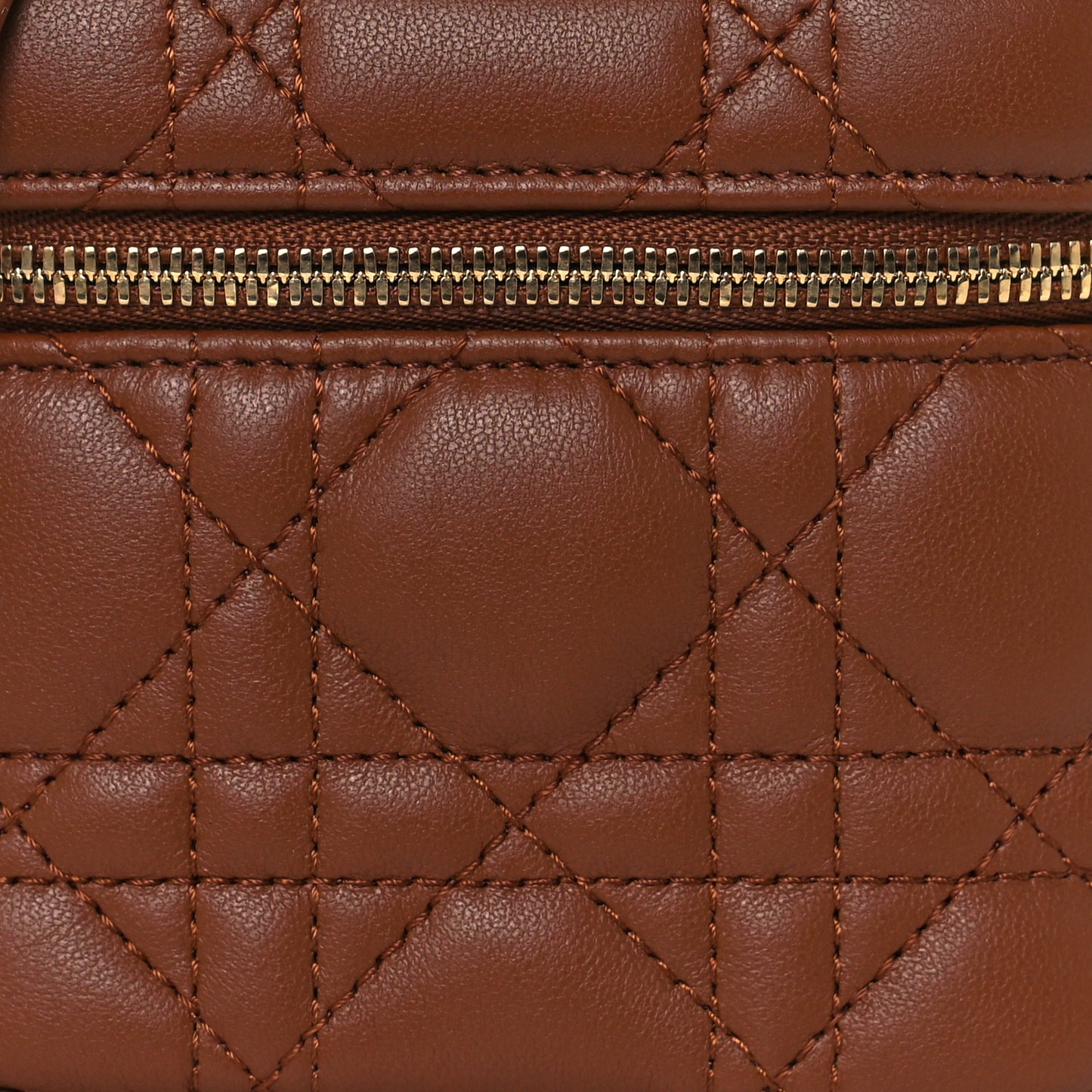Lambskin Cannage Micro Lady Dior Vanity Case Cognac