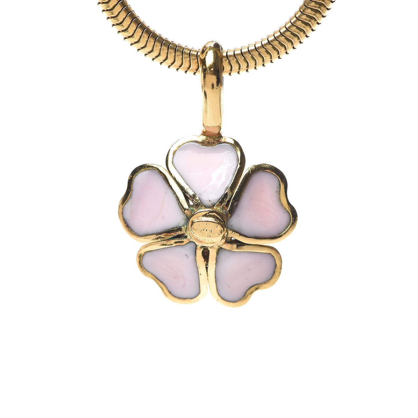 Gripoix Flower CC Pendant Necklace Pink Gold