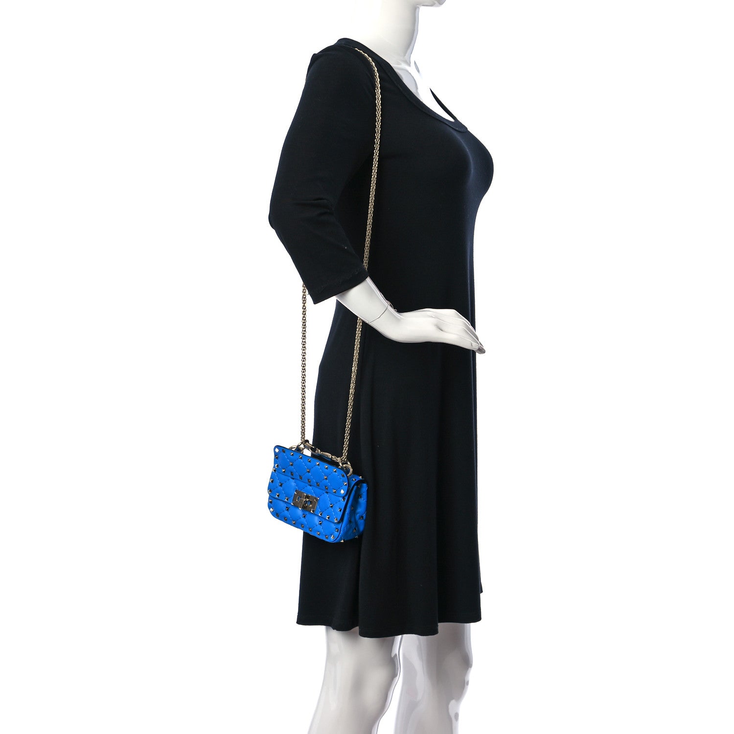 Valentino Garavani Calfskin Micro Rockstud Spike Shoulder Bag Blue Fluo 3 of 10