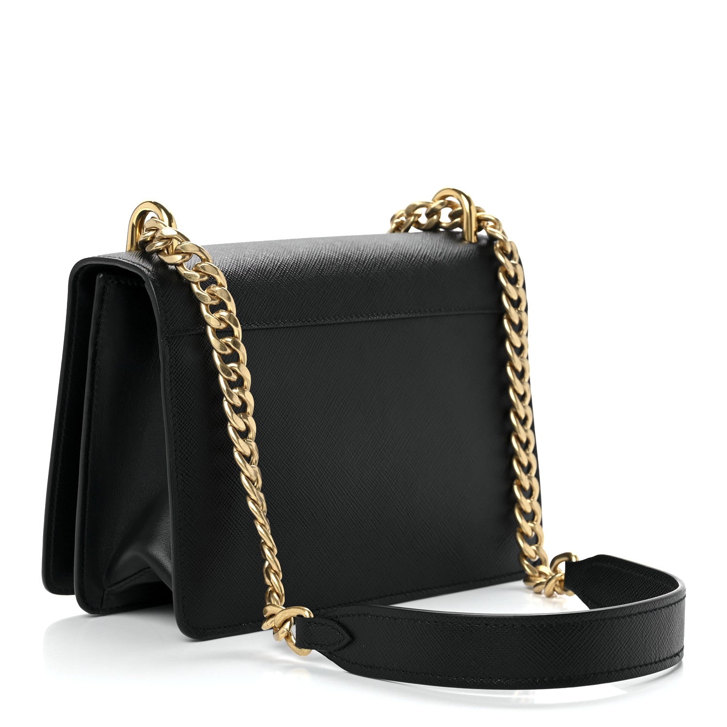 Prada Saffiano Chain Shoulder Bag Black 2 of 9