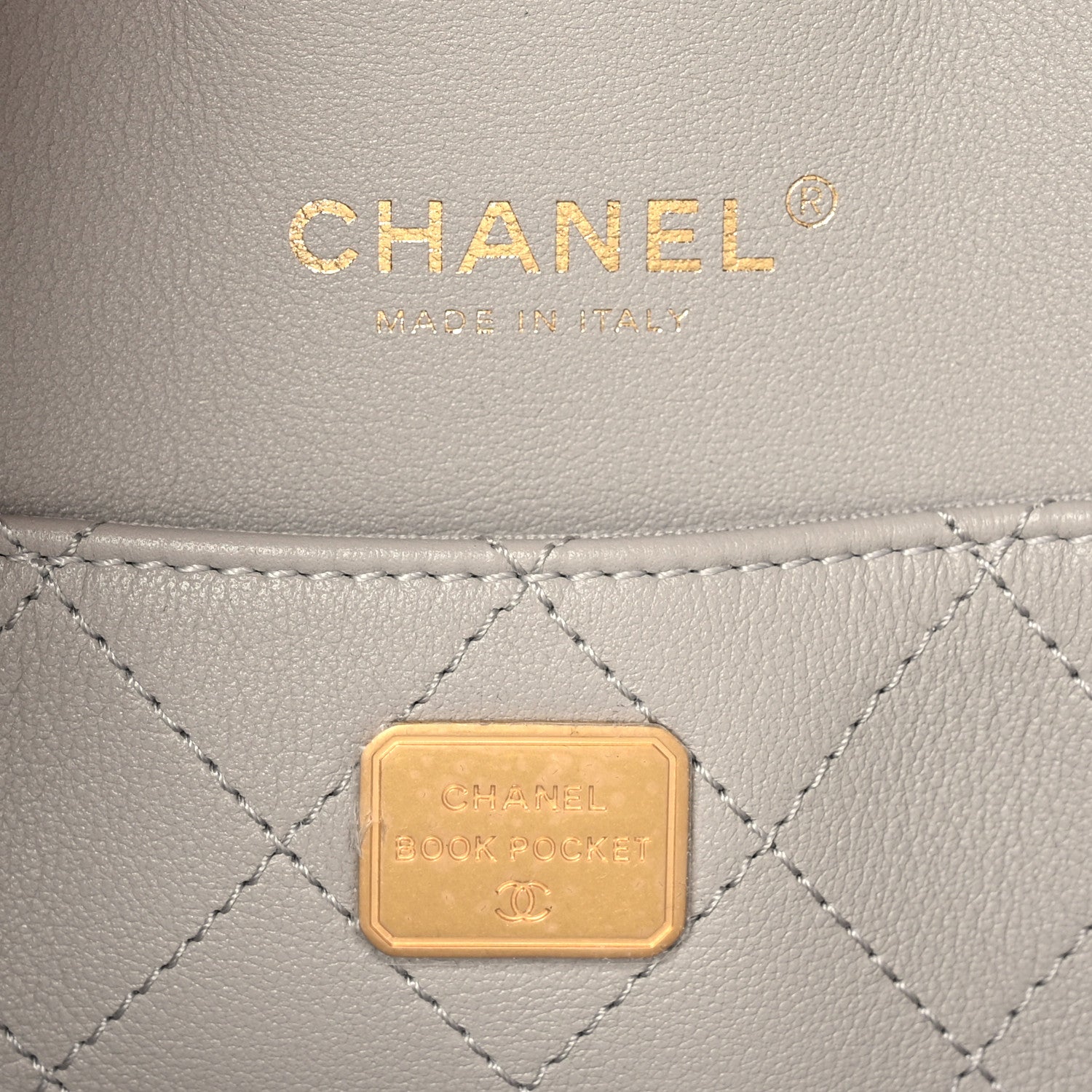 Chanel Calfskin Quilted Book Pocket Shopping Tote Grey 6 of 9