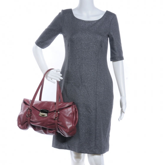 Leather Easy Foldover Pushlock Satchel Purple