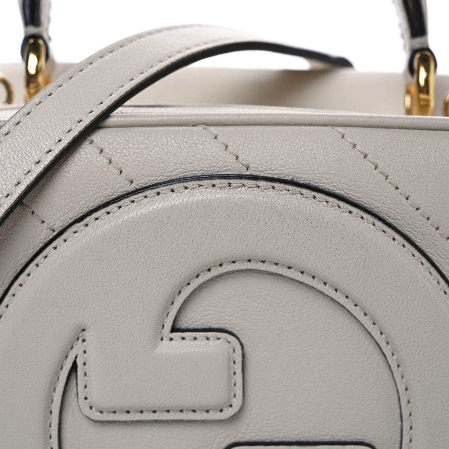 Sakai Be Green Calfskin Diagonal Stitched Blondie Top Handle Bag Mystic White