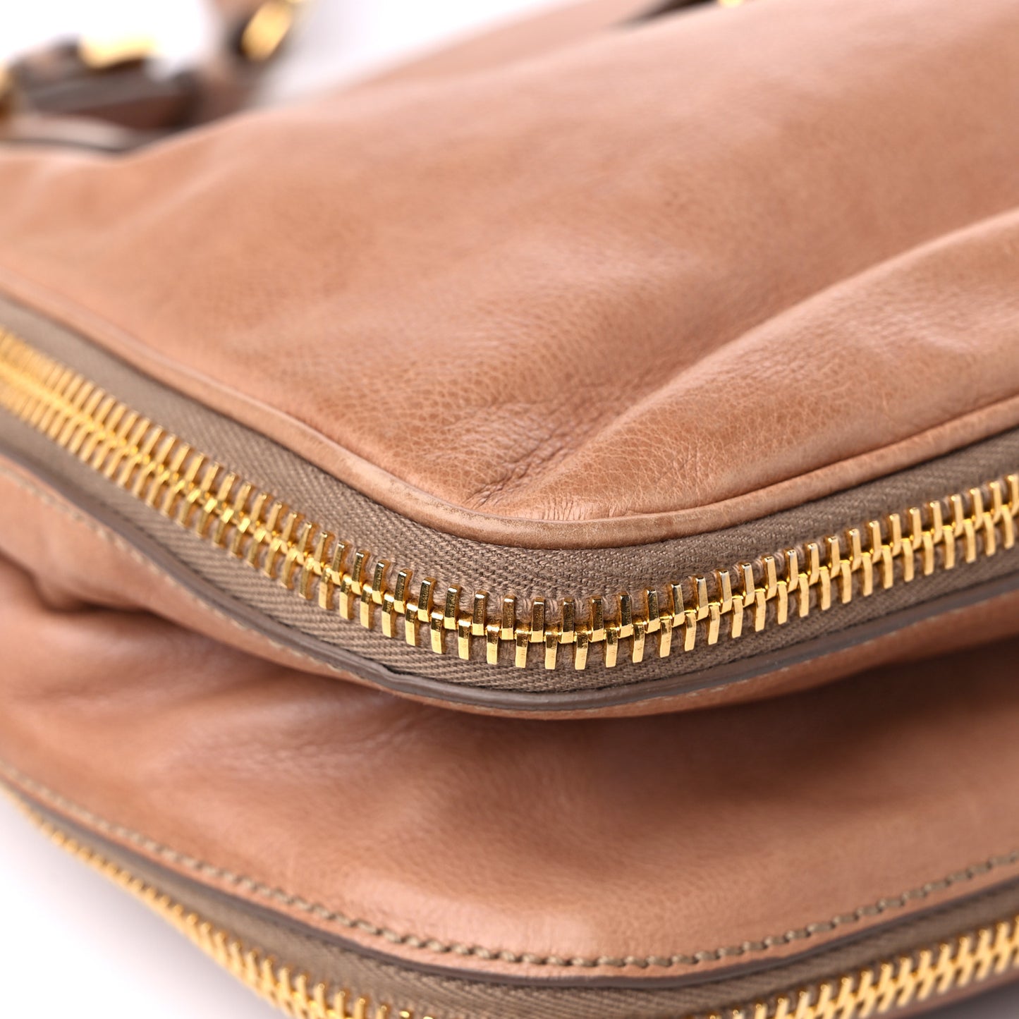 Glace Calf Zippers Shoulder Bag Naturale
