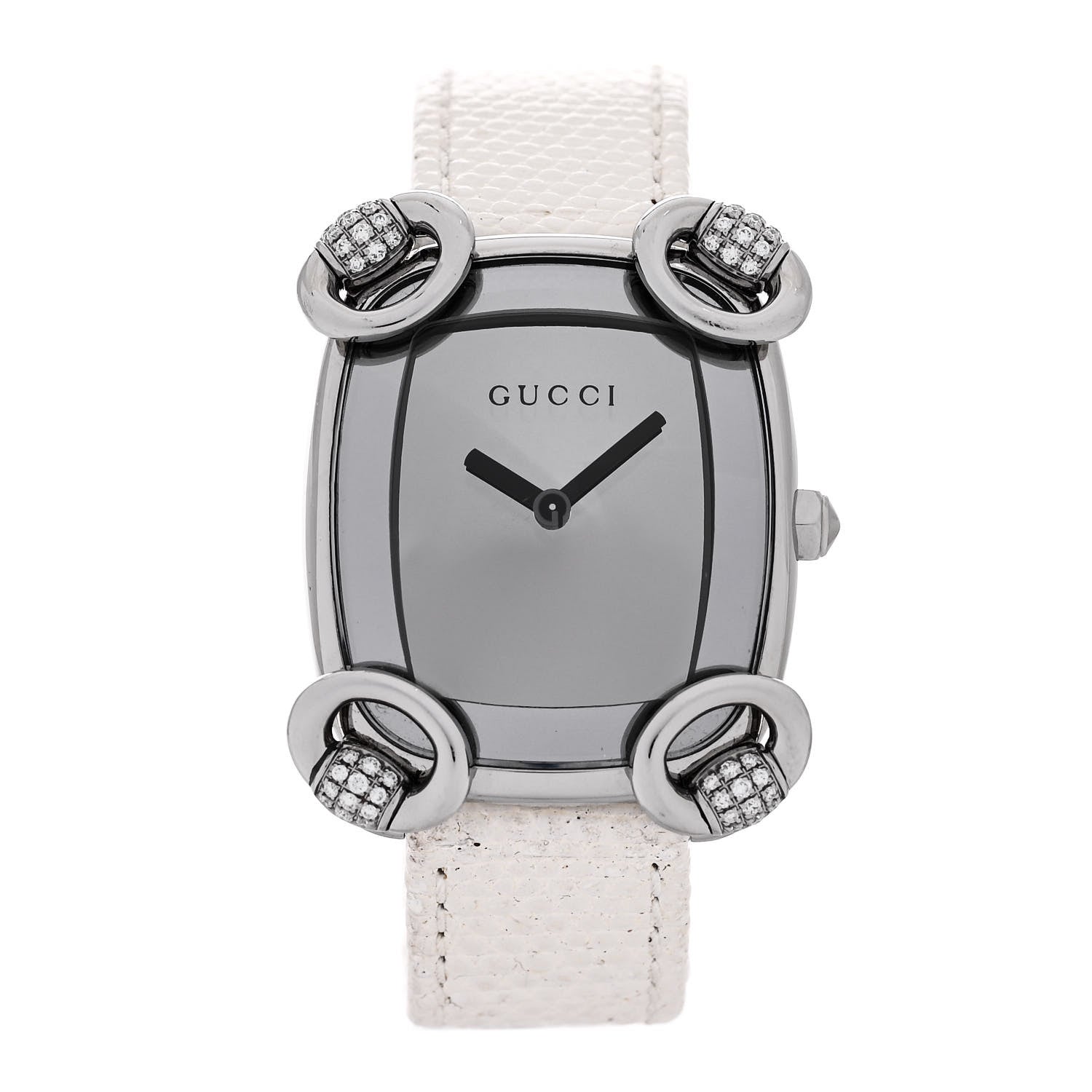 Gucci Stainless Steel Lizard Diamond 28mm Horsebit Quartz Watch White 1 of 4
