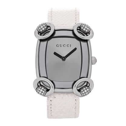 Gucci Stainless Steel Lizard Diamond 28mm Horsebit Quartz Watch White 1 of 4