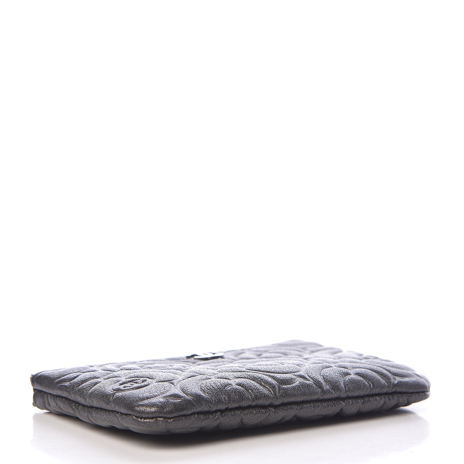 Chanel Goatskin Camellia Embossed Cosmetic Pouch Anthracite 4 of 8