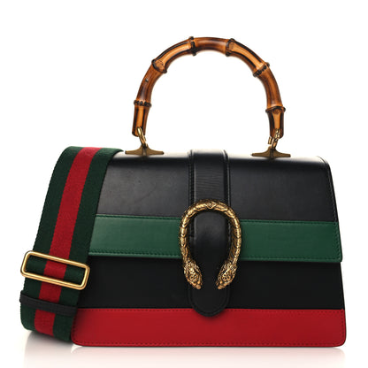 Gucci Moon Calfskin Web Medium Dionysus Bamboo Top Handle Bag Black Bright Evergreen Hibiscus Red 1 of 9
