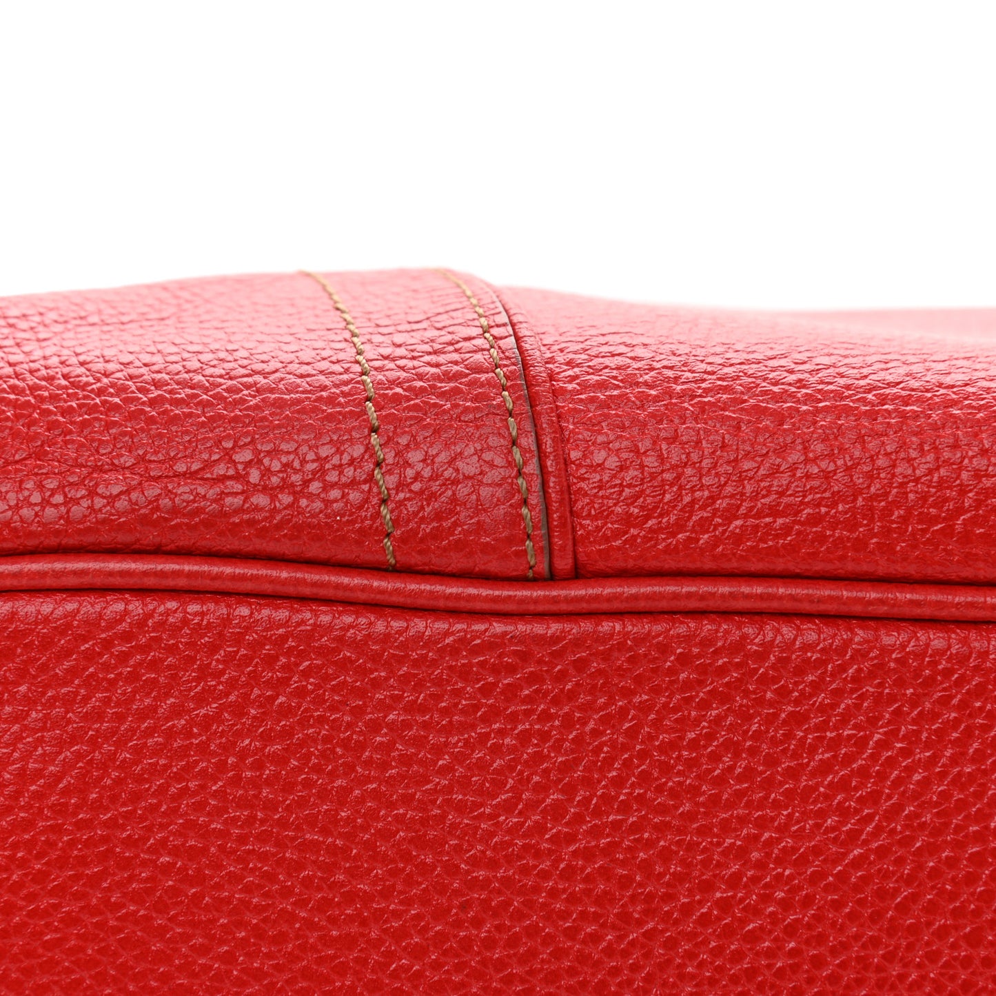 Grained Calfskin Studded Drawstring Bucket Bag Red