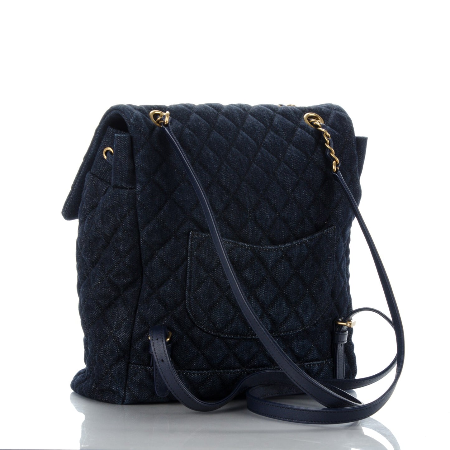 Washed Denim Quilted Large Urban Spirit Backpack Dark Blue
