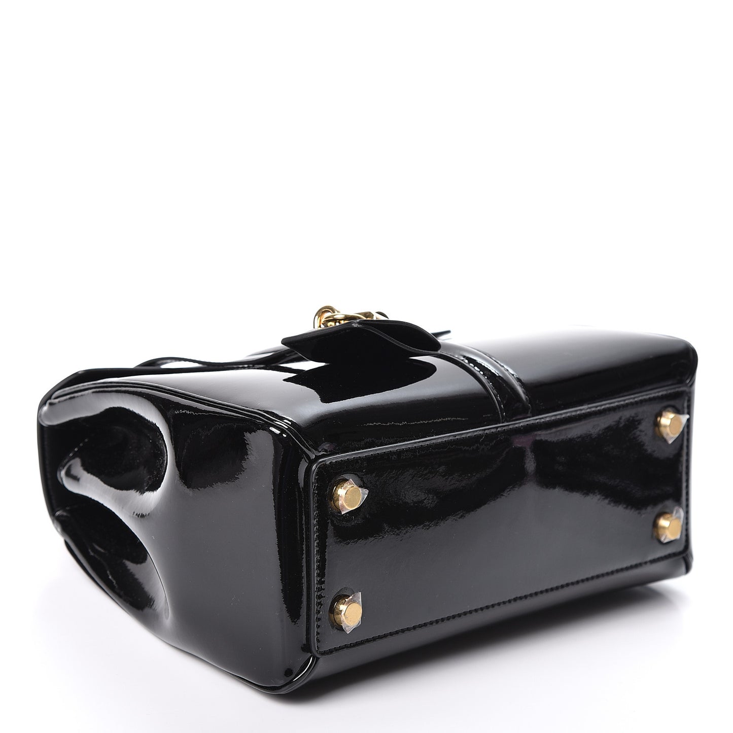 Patent Calfskin Small 16 Top Handle Bag Black