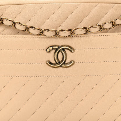 Chanel Shiny Goatskin Diagonal Quilted Camera Bag Beige 8 of 14
