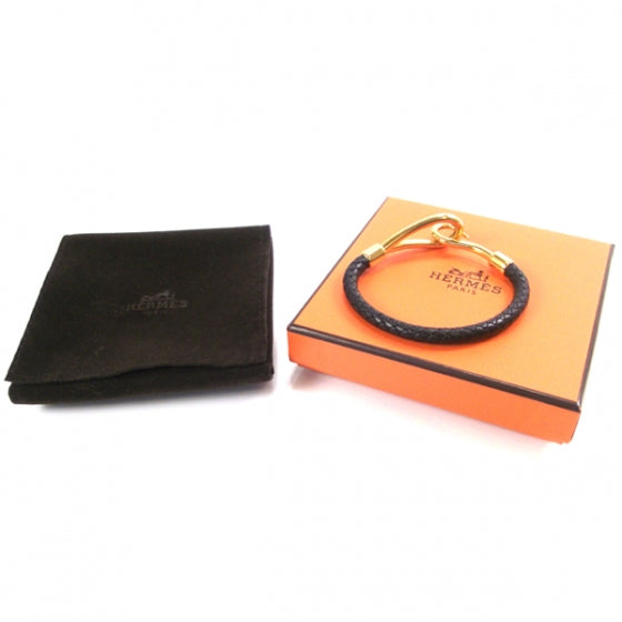 Hermes Leather Jumbo Hook Bracelet Black 3 of 4