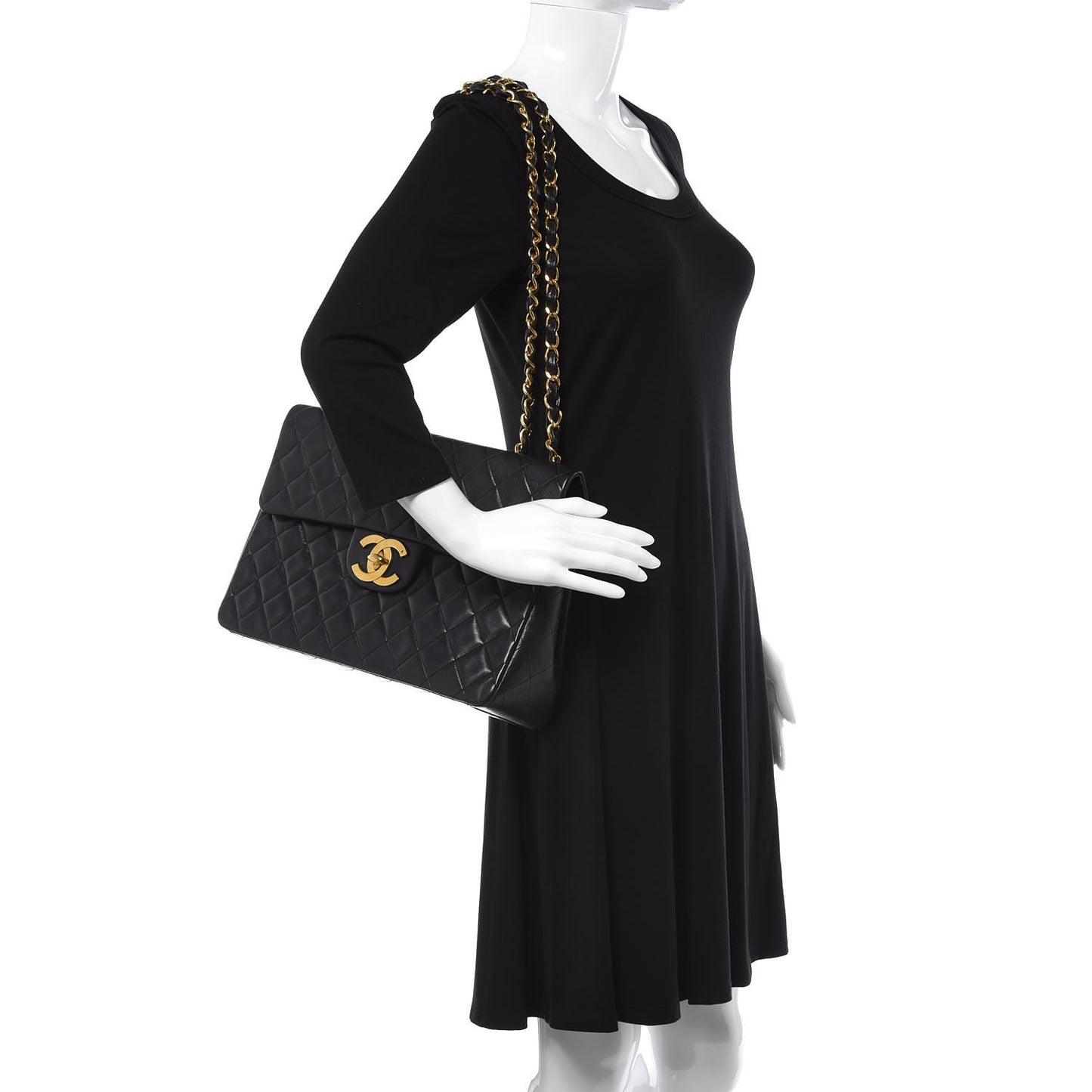 Lambskin Quilted XL Jumbo Single Flap Black