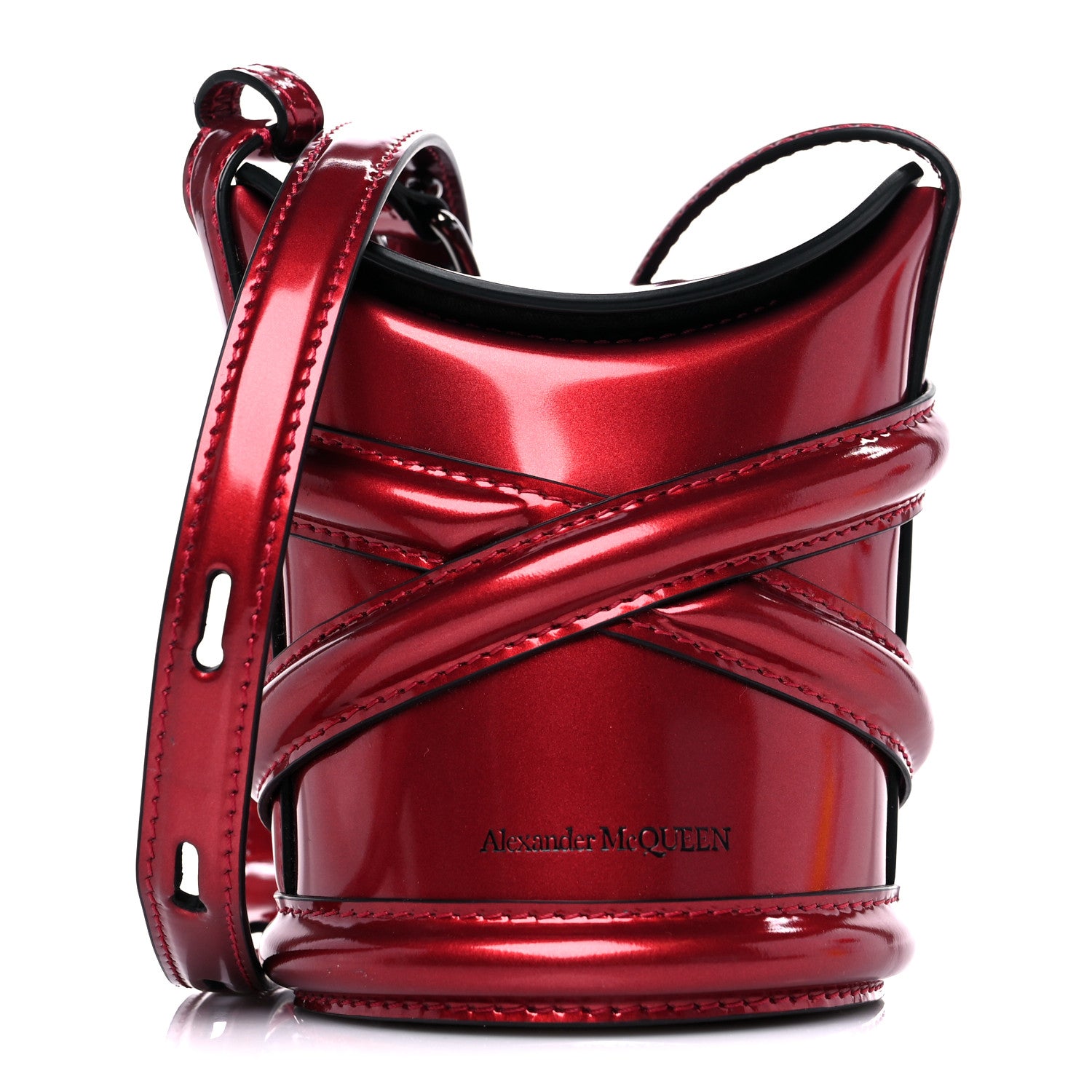 Alexander McQueen Metallic Calfskin The Curve Mini Shoulder Bag Red 1 of 10