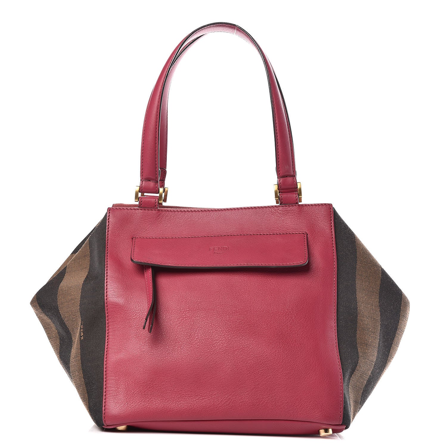 Fendi Pequin Vitello Magnetic Top Satchel Tobacco Amarena 1 of 19