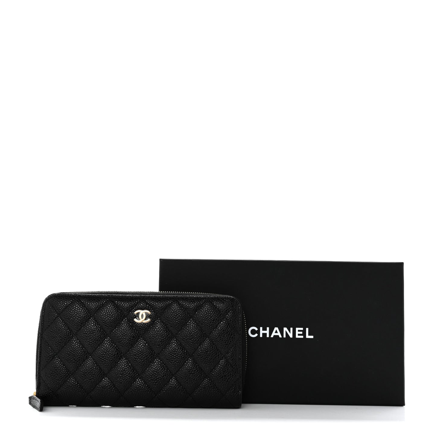 Caviar Quilted Large Gusset Zip Around Wallet Black
