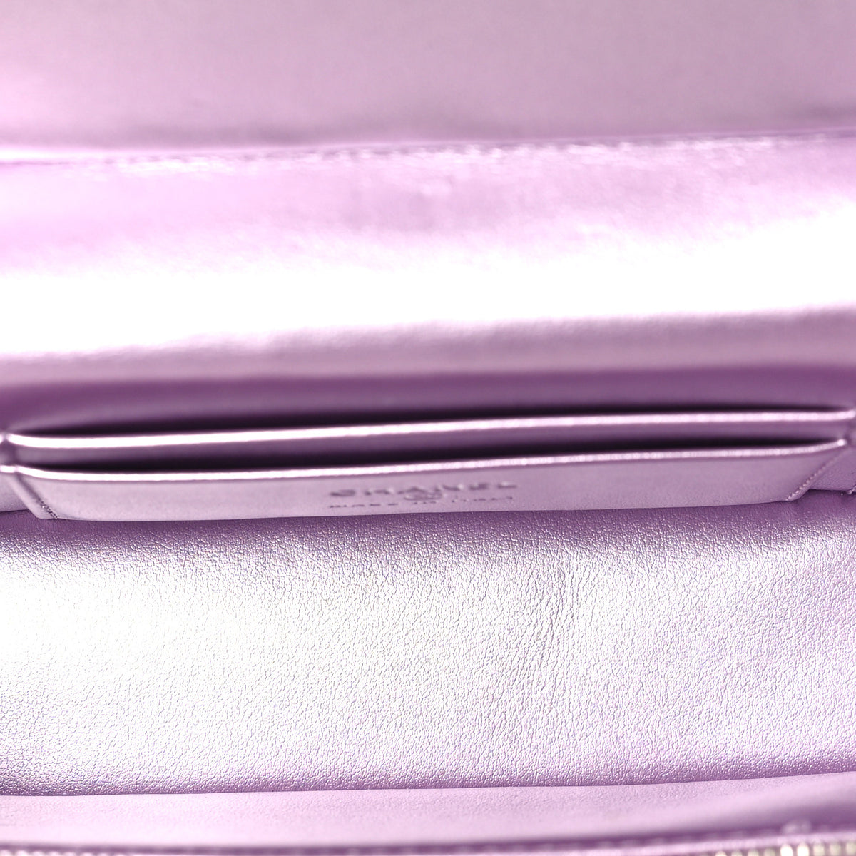 Metallic Calfskin Quilted Slim Vanity With Chain Pink