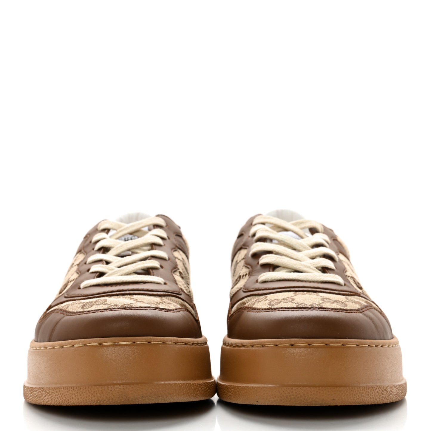 Dali Soft Calfskin GG Monogram Mens Chunky Sneakers 9 Hezelnut Beige Ebony Mystic White