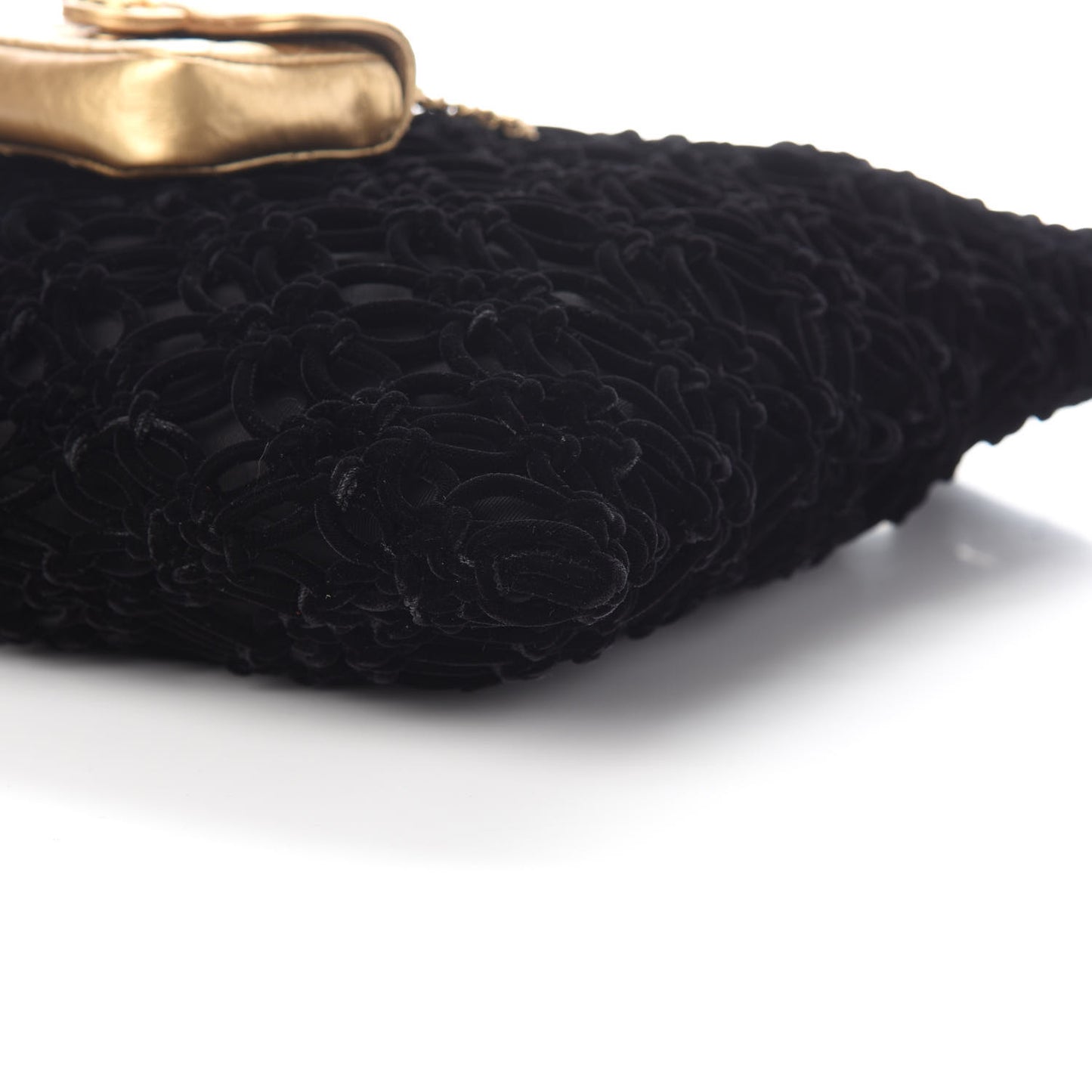 Braided Velvet Metallic Lambskin Precious Net Tote Black