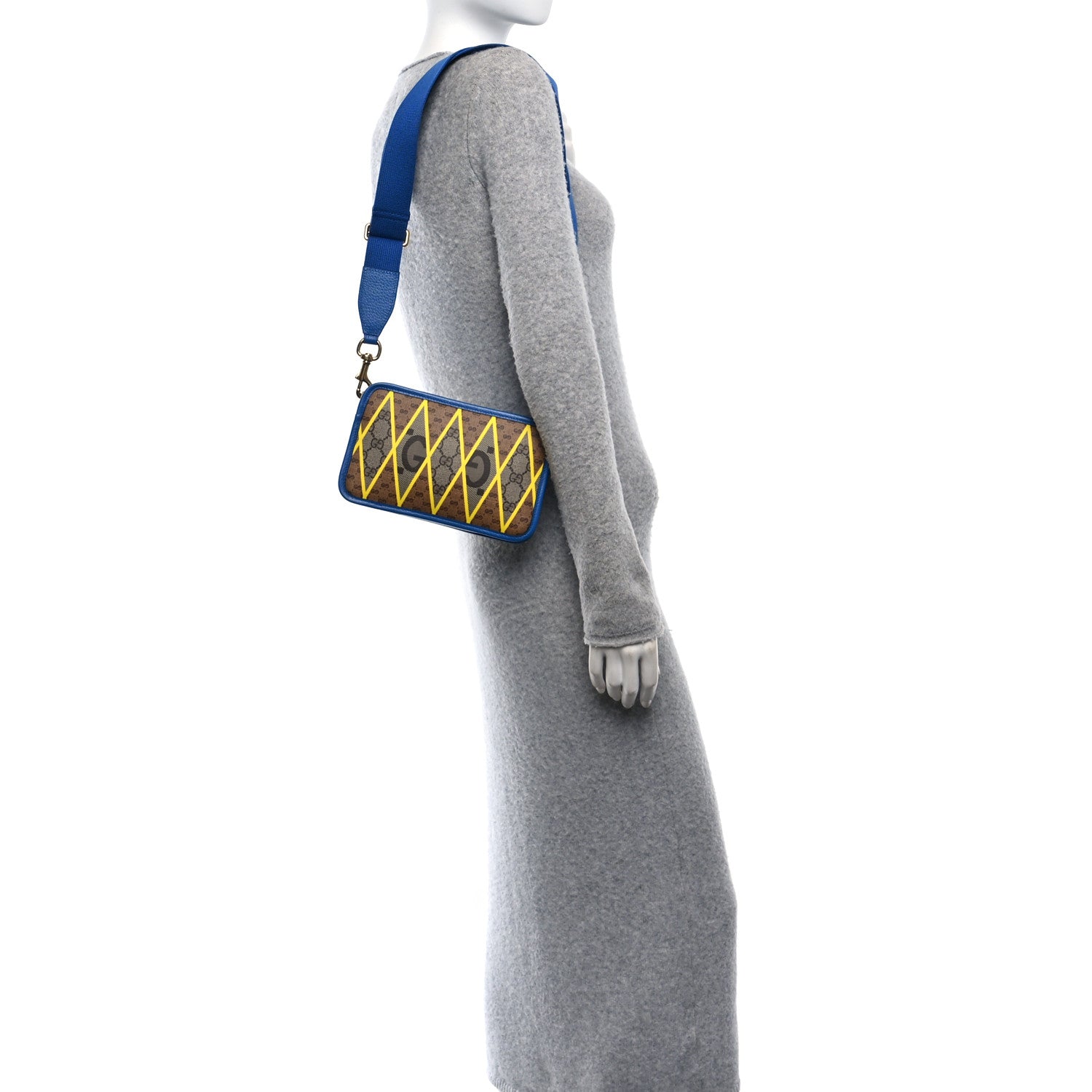 Gucci GG Supreme Monogram Mix Textured Dollar Calfskin Rhombus Inlay Crossbody Bag Beige Ebony Harvest Joy Blue 2 of 10
