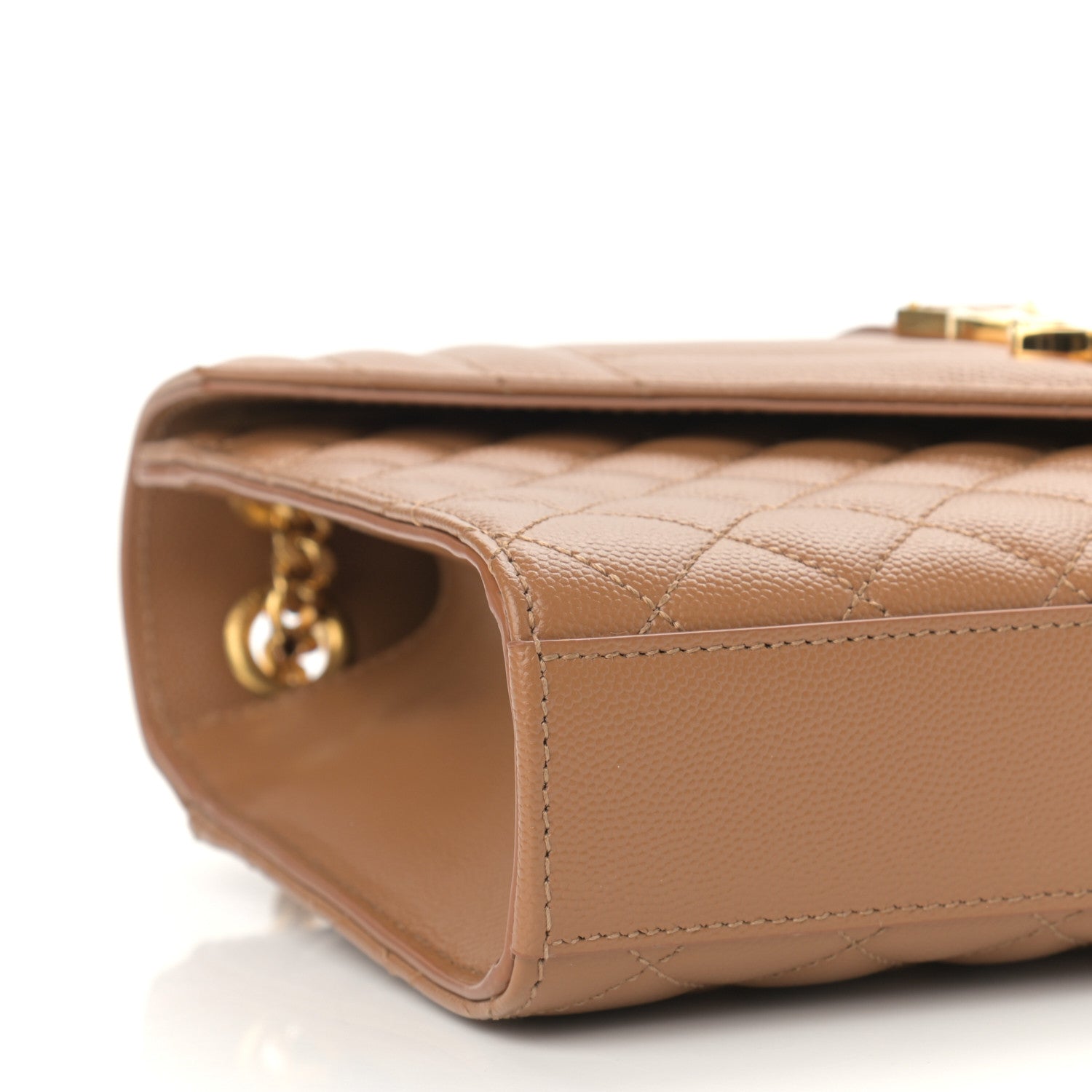 Saint Laurent Grain De Poudre Textured Mixed Matelasse Triquilt Medium Monogram Satchel Tan 9 of 10