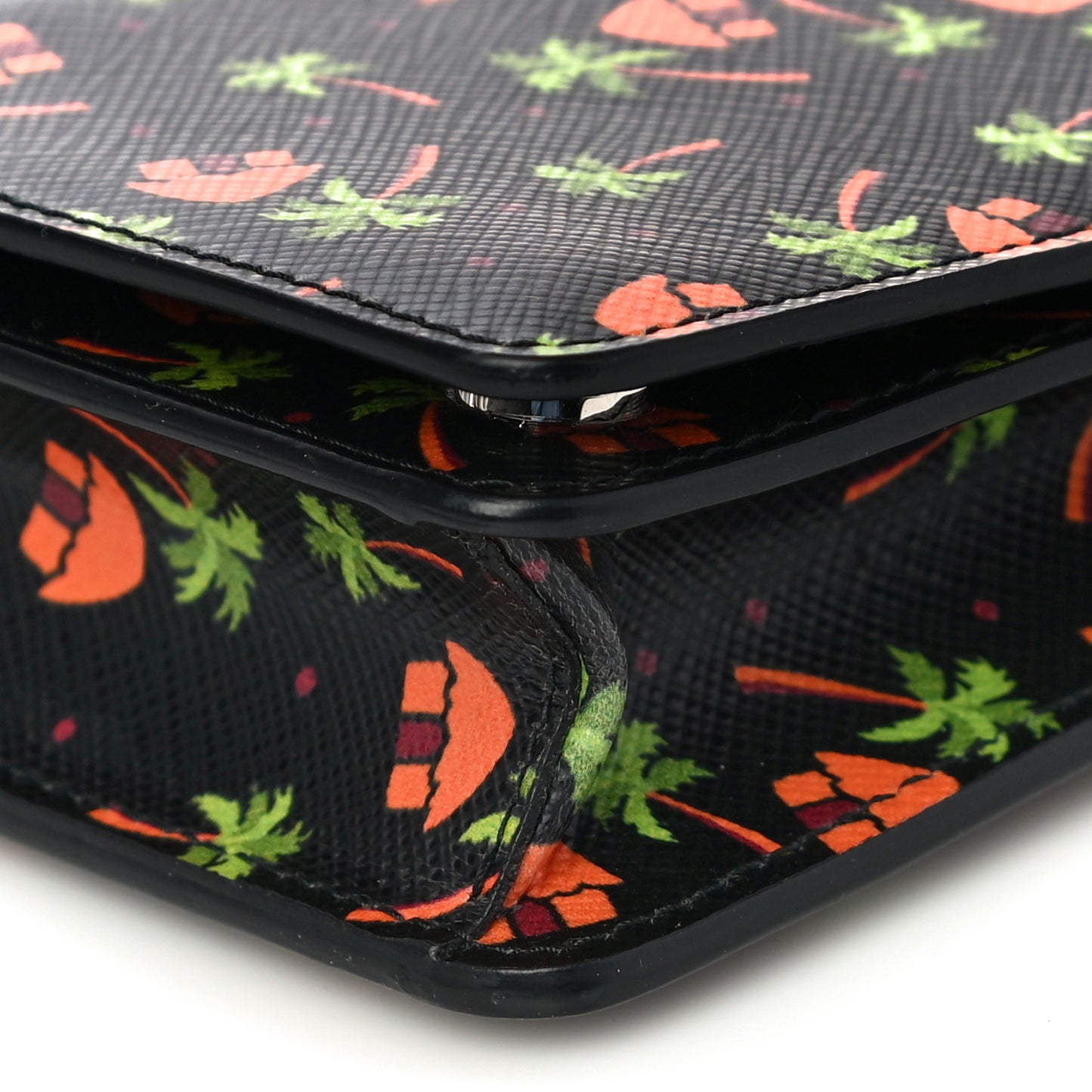 Saffiano Palm Tree Print Chain Wallet Black