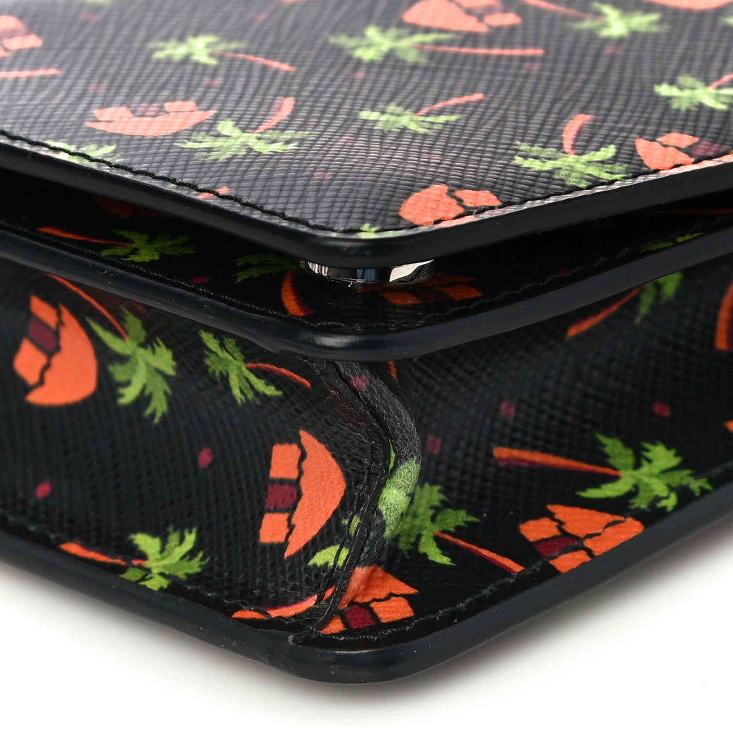 Prada Saffiano Palm Tree Print Chain Wallet Black 10 of 10