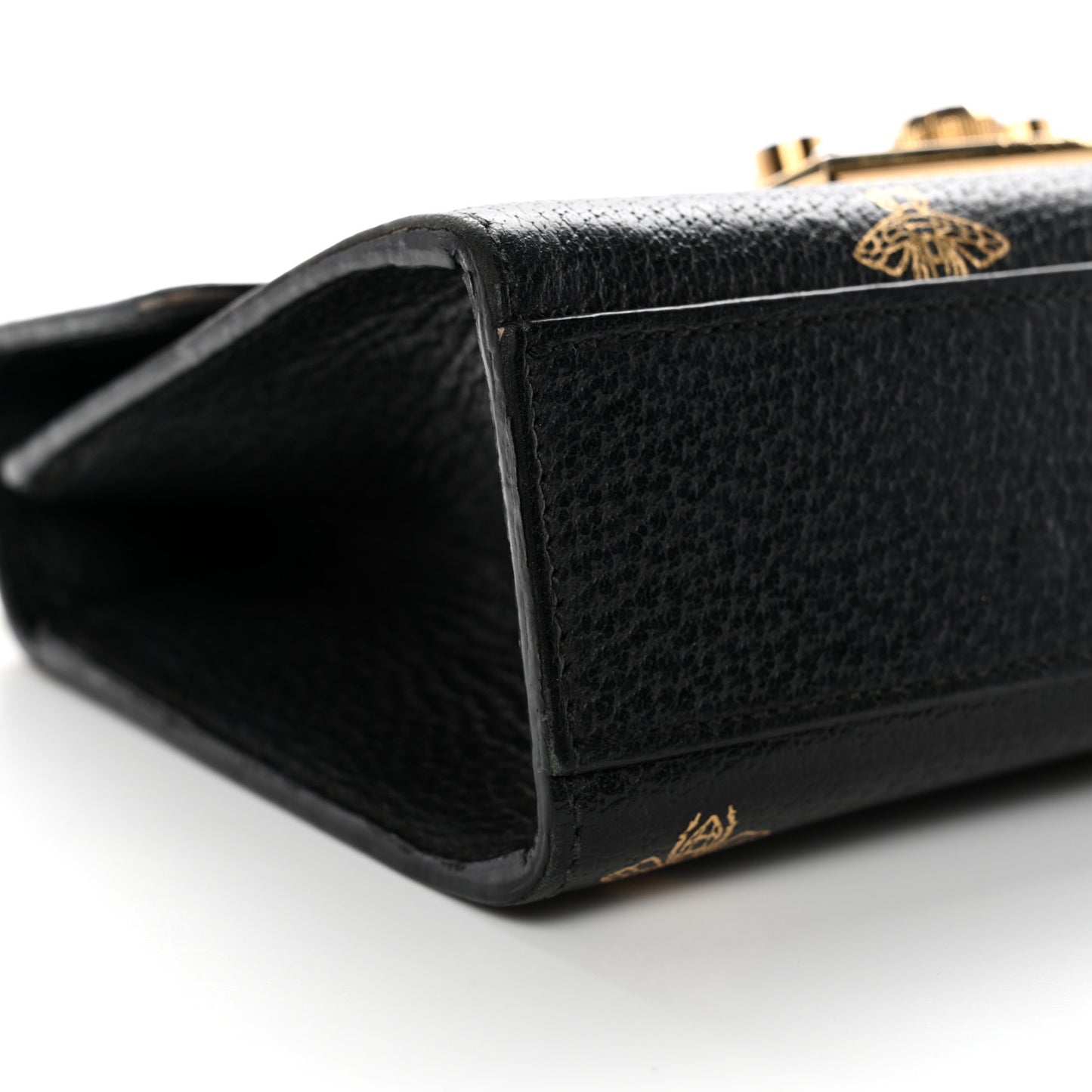 Grained Calfskin Bee Star Small Padlock Shoulder Bag Black