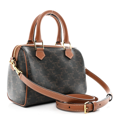 Celine Triomphe Canvas Calfskin Small Boston Bag Tan 3 of 11