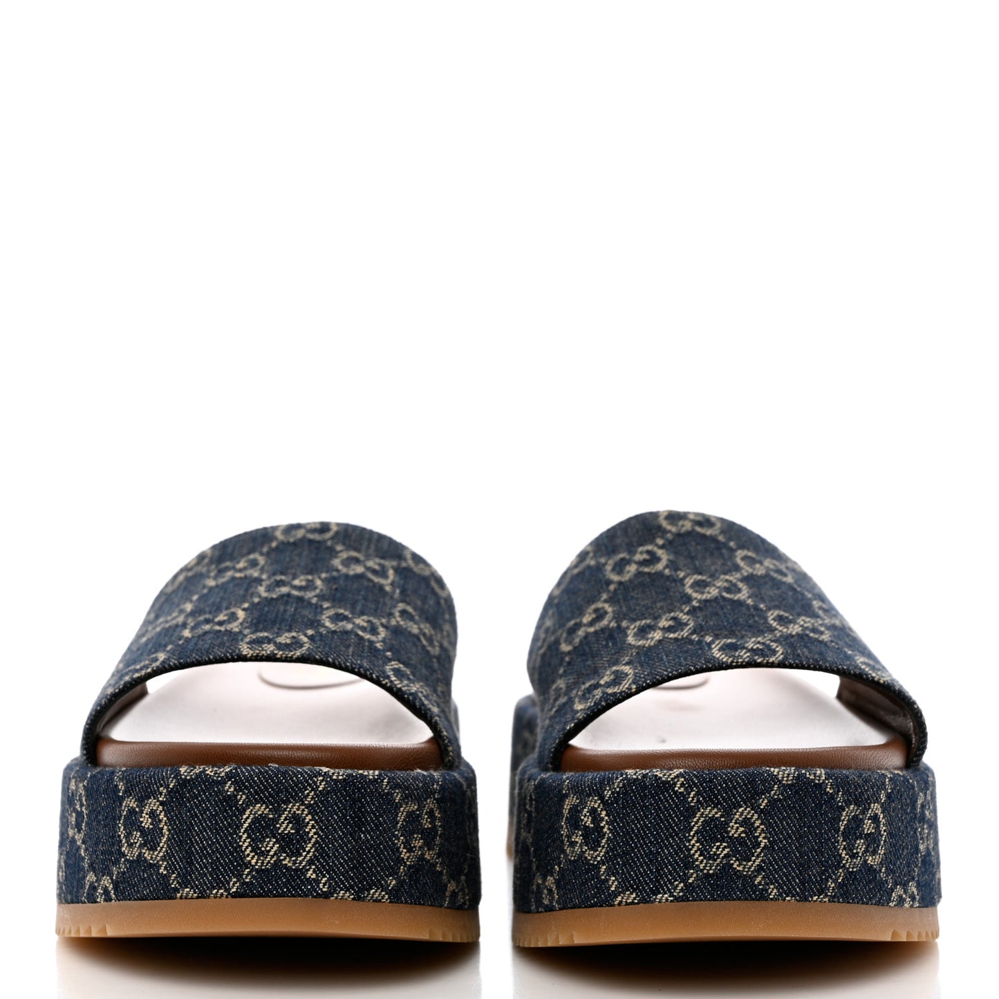 New Denim GG Monogram Angelina Platform 55mm Slide Sandals 39 Blue Tea