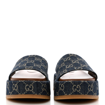 Gucci New Denim GG Monogram Angelina Platform 55mm Slide Sandals 39 Blue Tea 2 of 10
