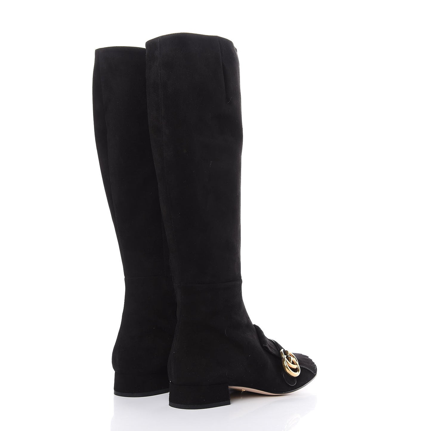 Kid Scamosciato GG Marmont Fringe Knee High Boots 37.5 Black