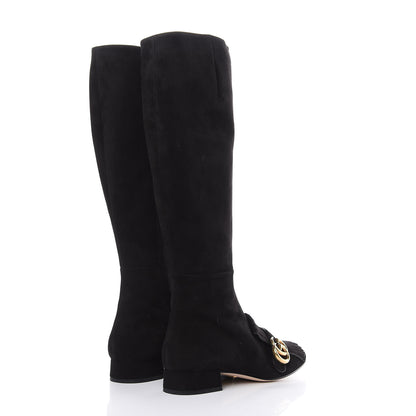 Gucci Kid Scamosciato GG Marmont Fringe Knee High Boots 37.5 Black 4 of 8