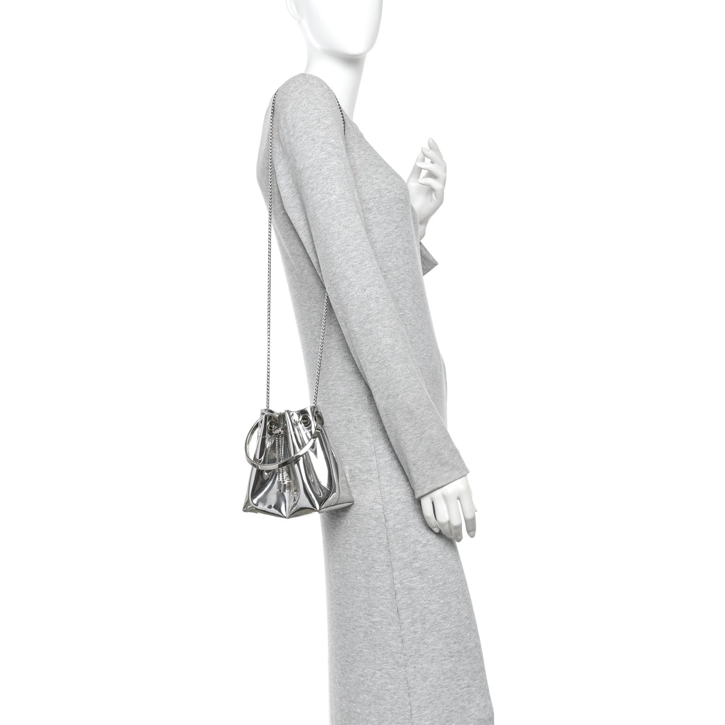 Metallic Patent Bon Bon Bag Silver