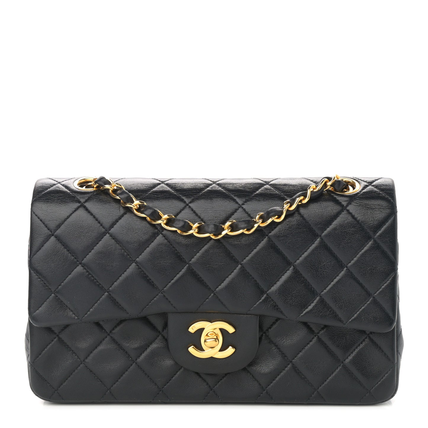 Lambskin Quilted Small Double Flap Black