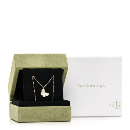 Van Cleef & Arpels 18K Yellow Gold Mother of Pearl Sweet Alhambra Butterfly Pendant Necklace 5 of 5