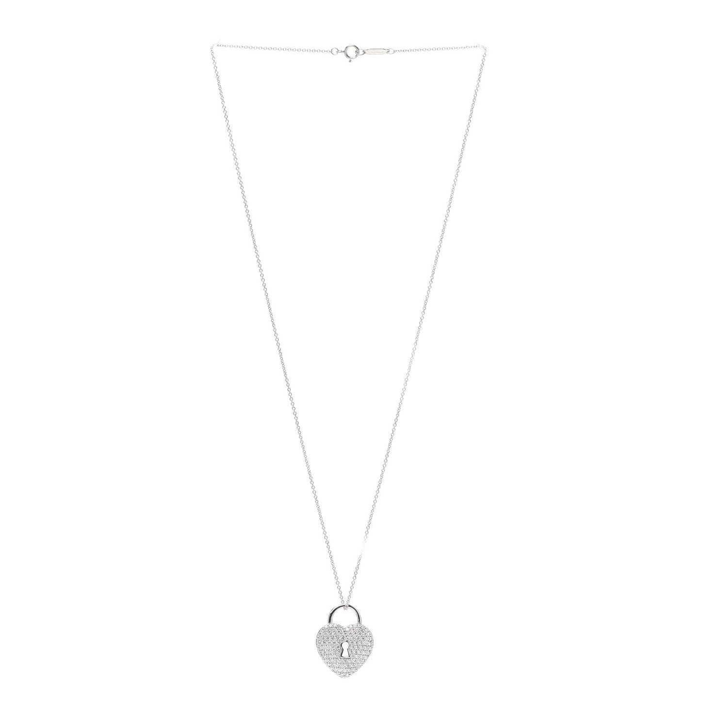 Platinum Diamond Large Heart Lock Pendant Necklace