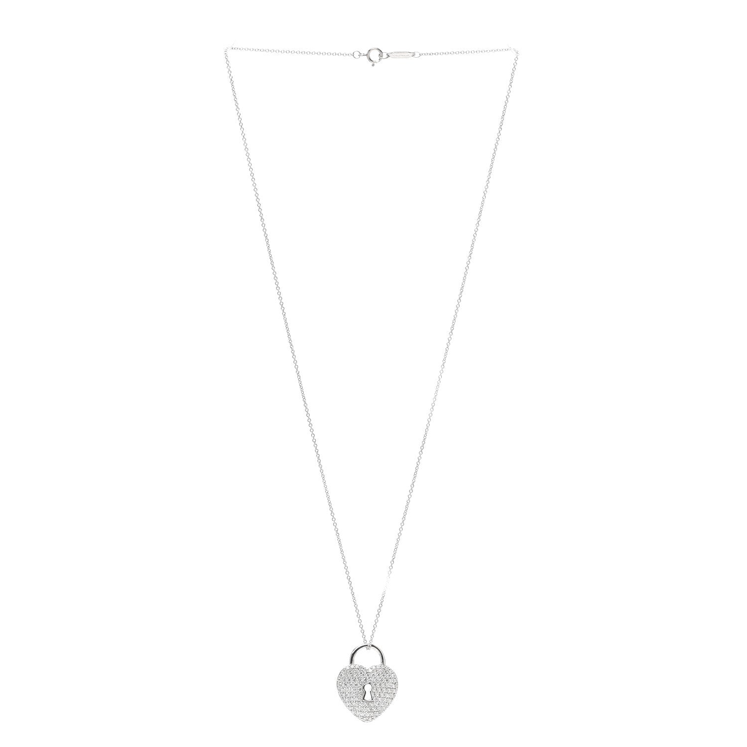 Tiffany Platinum Diamond Large Heart Lock Pendant Necklace 3 of 6