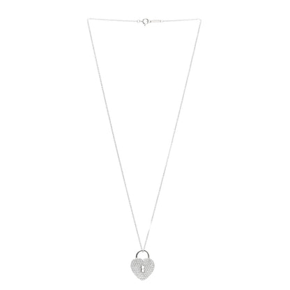 Tiffany Platinum Diamond Large Heart Lock Pendant Necklace 3 of 6