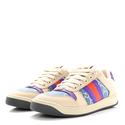 Gucci Calfskin Lame GG Monogram Web Womens Screener Sneakers 36.5 Blue Silver Dusty Milk Shine Purple 3 of 16